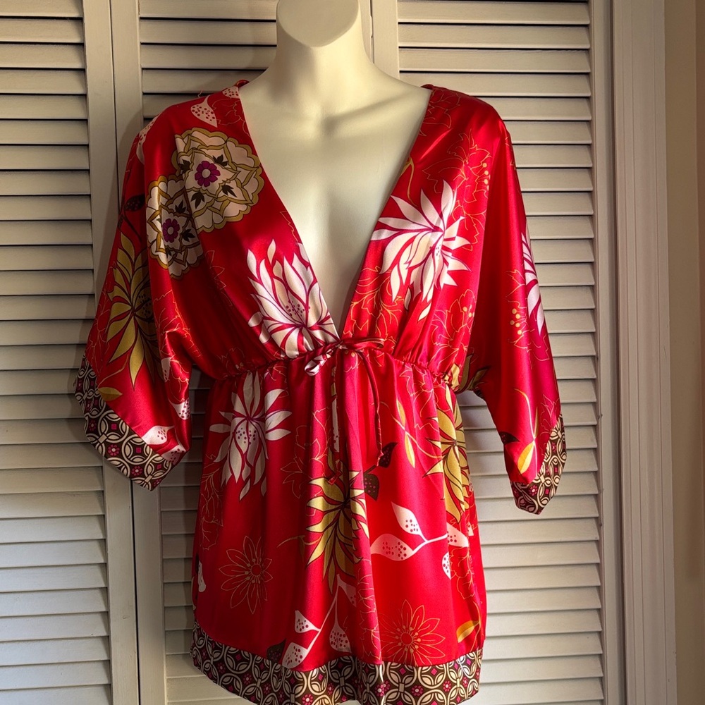 Y2K Forever 21 Red Floral Kimono Blouse sz L